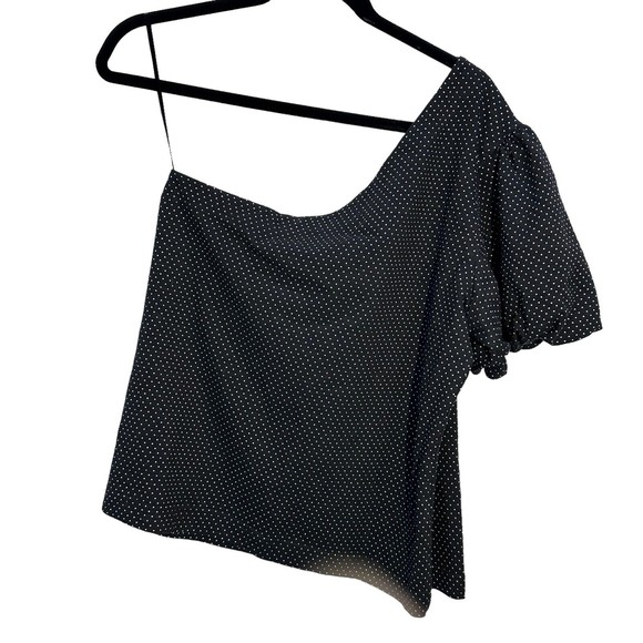 MAEVE Anthropologie Women's Black Polka Dot One Shoulder Puff Sleeve Top Size XL - Picture 6 of 6